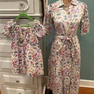 Mommy &Me GAP Floral Cotton Dresses in White with Pink, Blue & Yellow Blooms